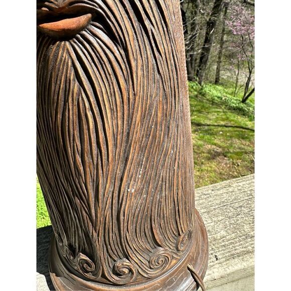 Vintage MCM 70s Ceramic Large Lamp Carved Look 3 Faces Beards Unique 19” Signed - Picture 7 of 16